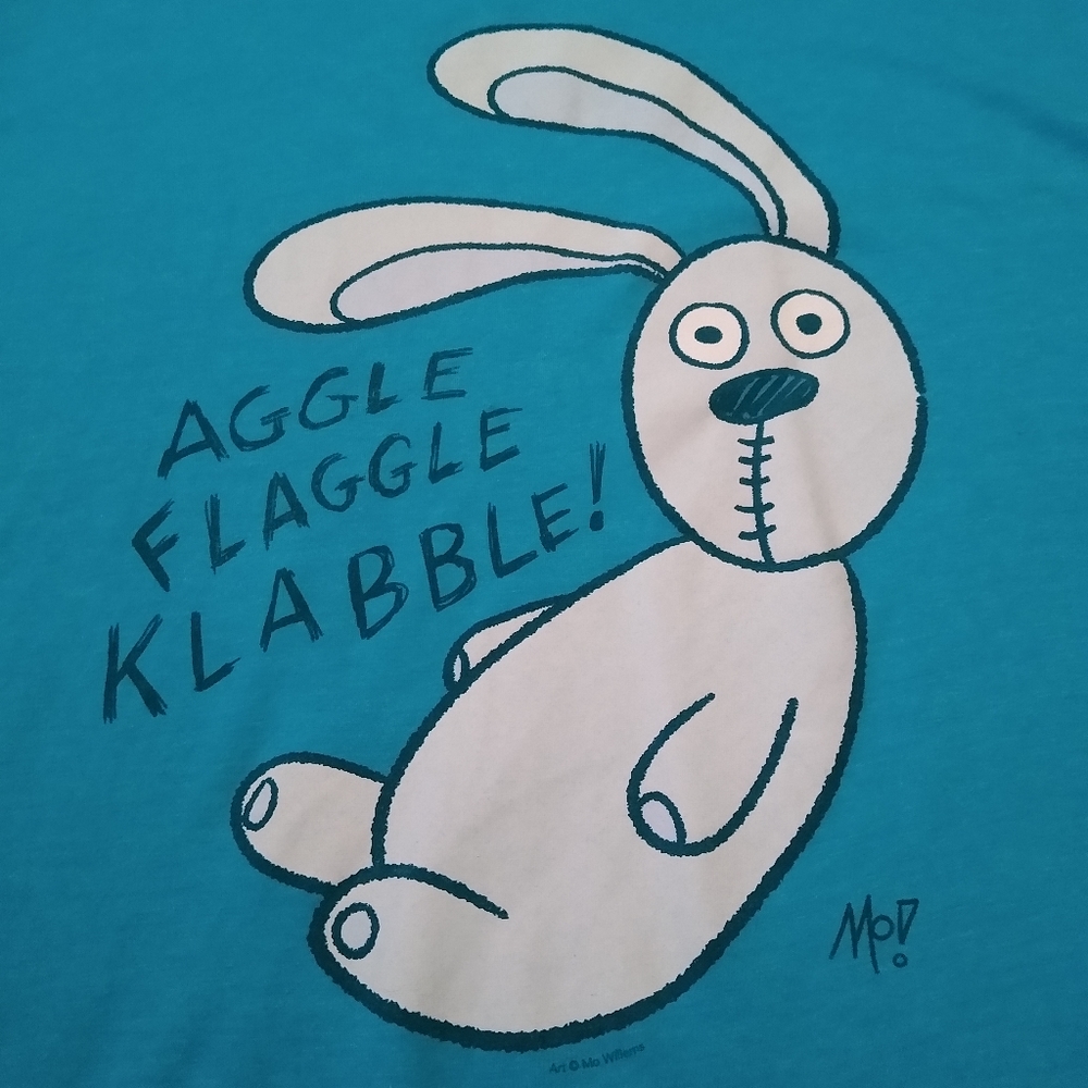 Knuffle Bunny book Unisex XL t-shirt.  Turquoise cotton/poly blend. - Picture 2 of 2